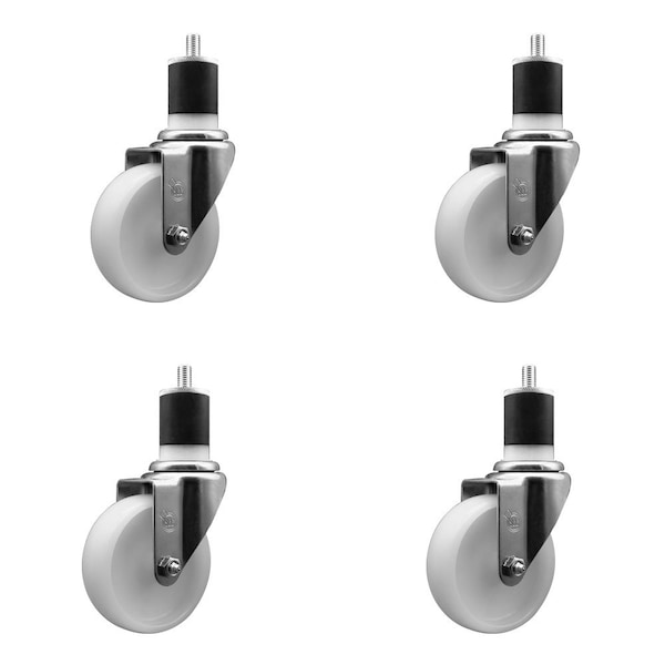 4'' Nylon Wheel Swivel 1-7/8'' Expanding Stem Caster Set, 4PK
